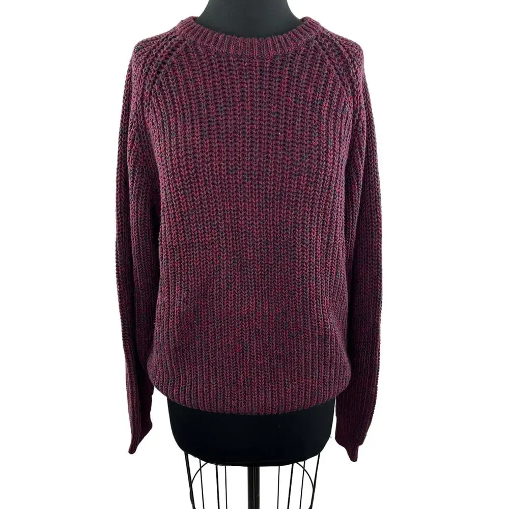 NEW Northern Isles Burgundy Long Sleeve Crewneck Heavy Knit Sweater Size L Large